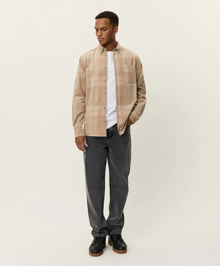 Heren overhemd lange mouw beige