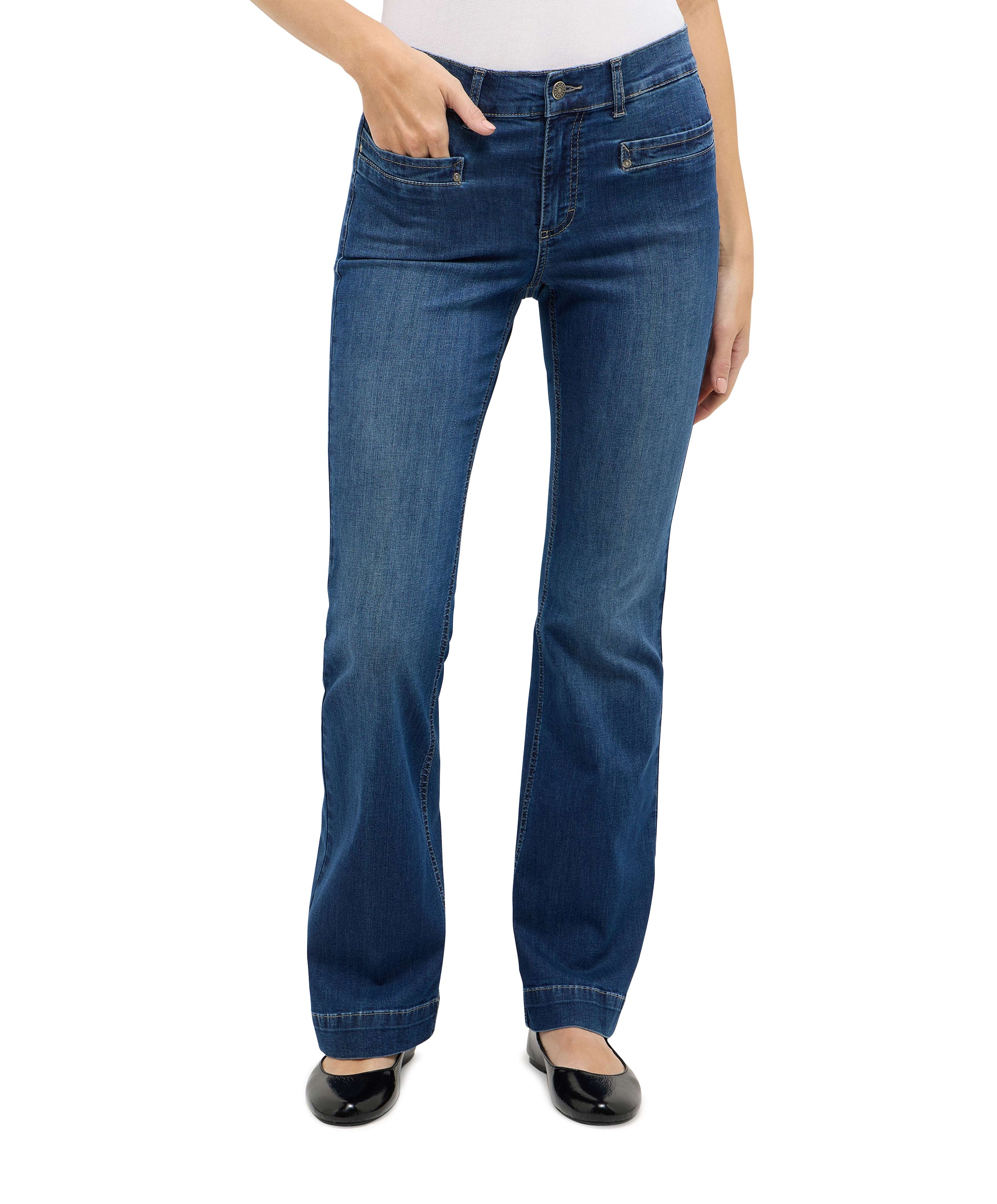 LENI FLARED POCKET dames jeans blauw