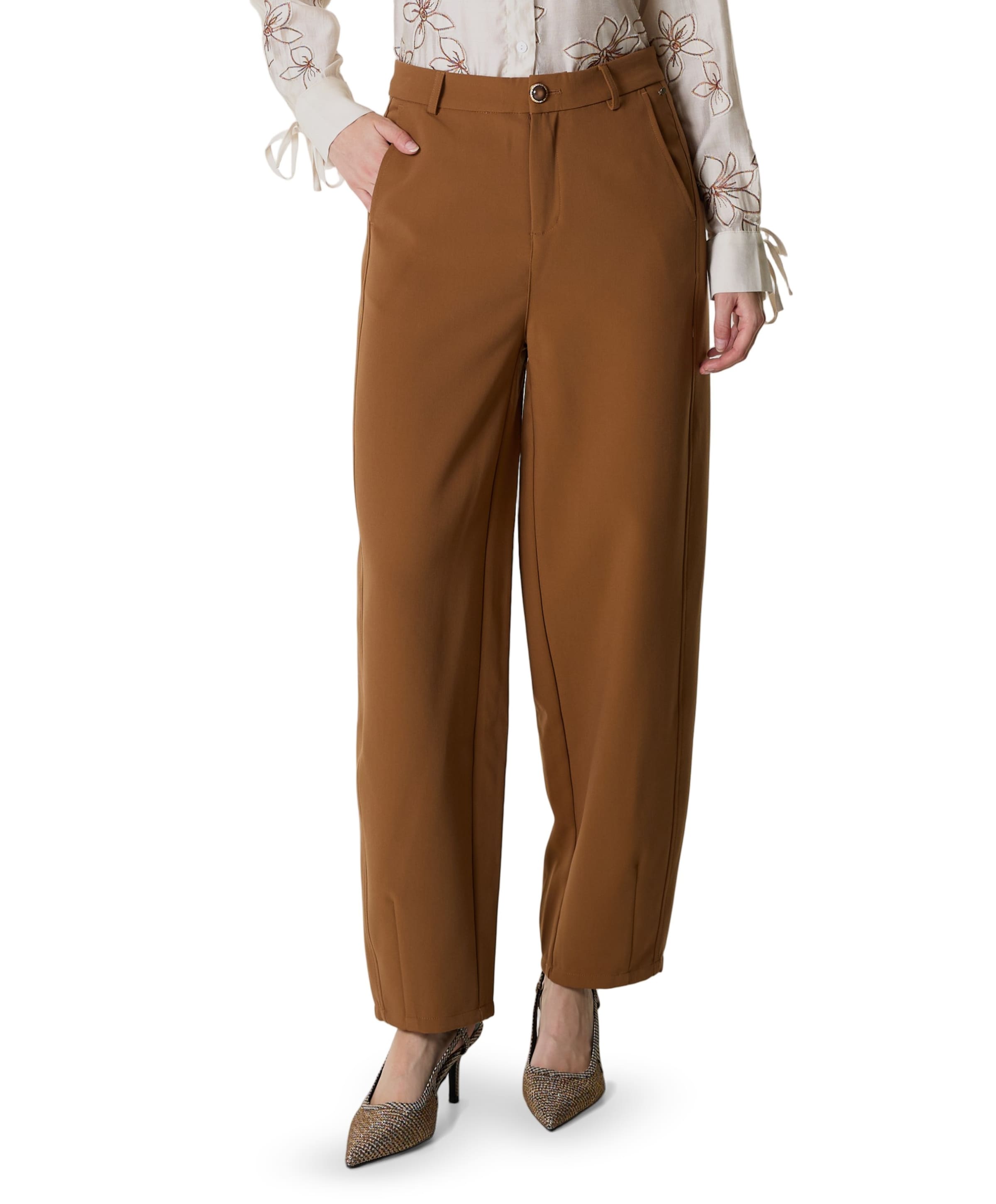 Tailored Barrel-Fit dames broek bruin