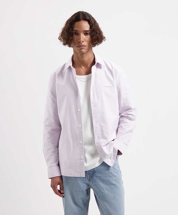 Heren overhemd lange mouw paars