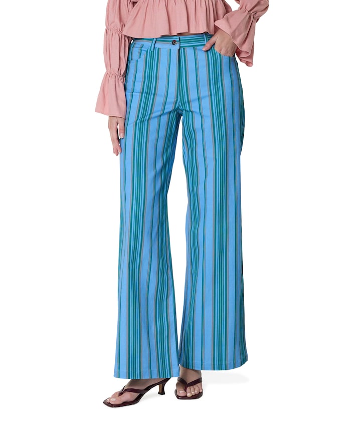 Leroy striped twill dames broek blauw