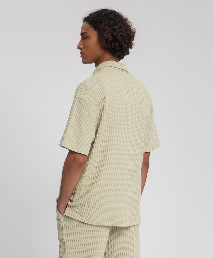 Heren overhemd korte mouw beige