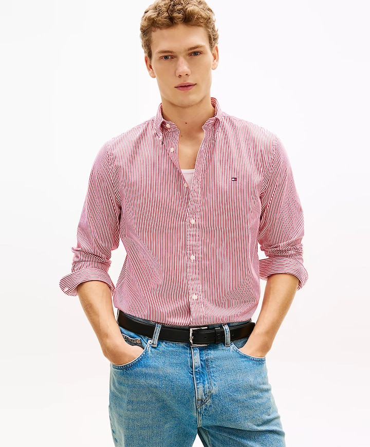 Heren overhemd lange mouw rood