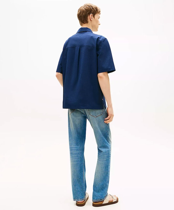 Heren overhemd korte mouw blauw