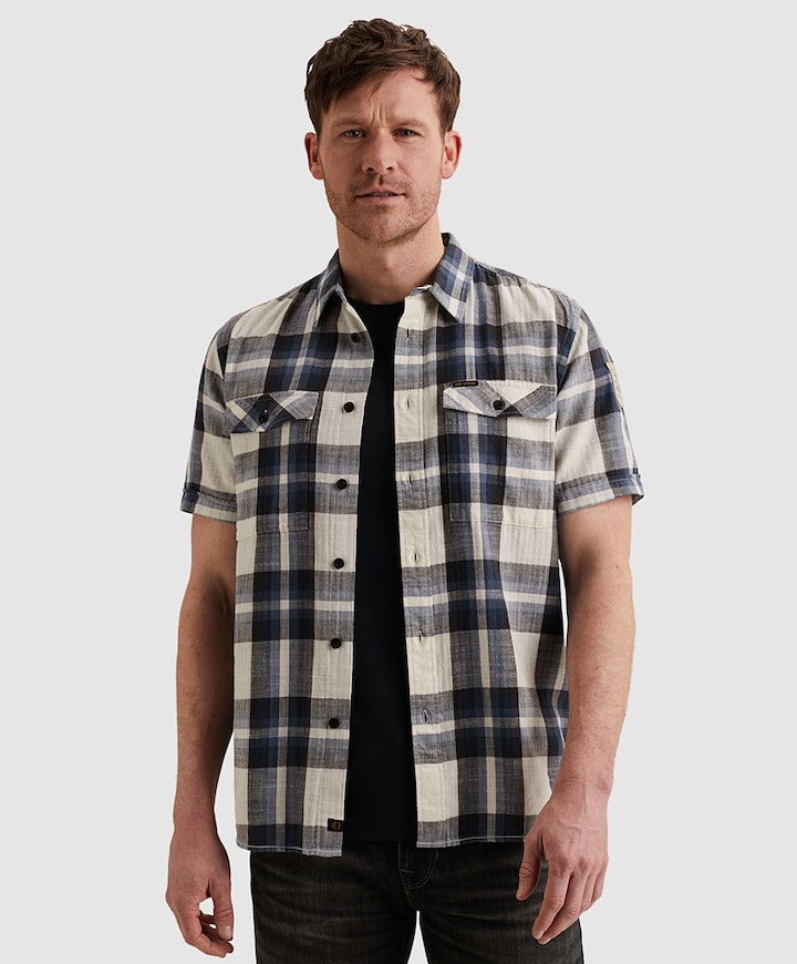 Heren overhemd korte mouw blauw