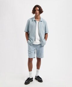 LAZORN BLEACHED DENIM JACQUARD SHORT heren korte broek blauw