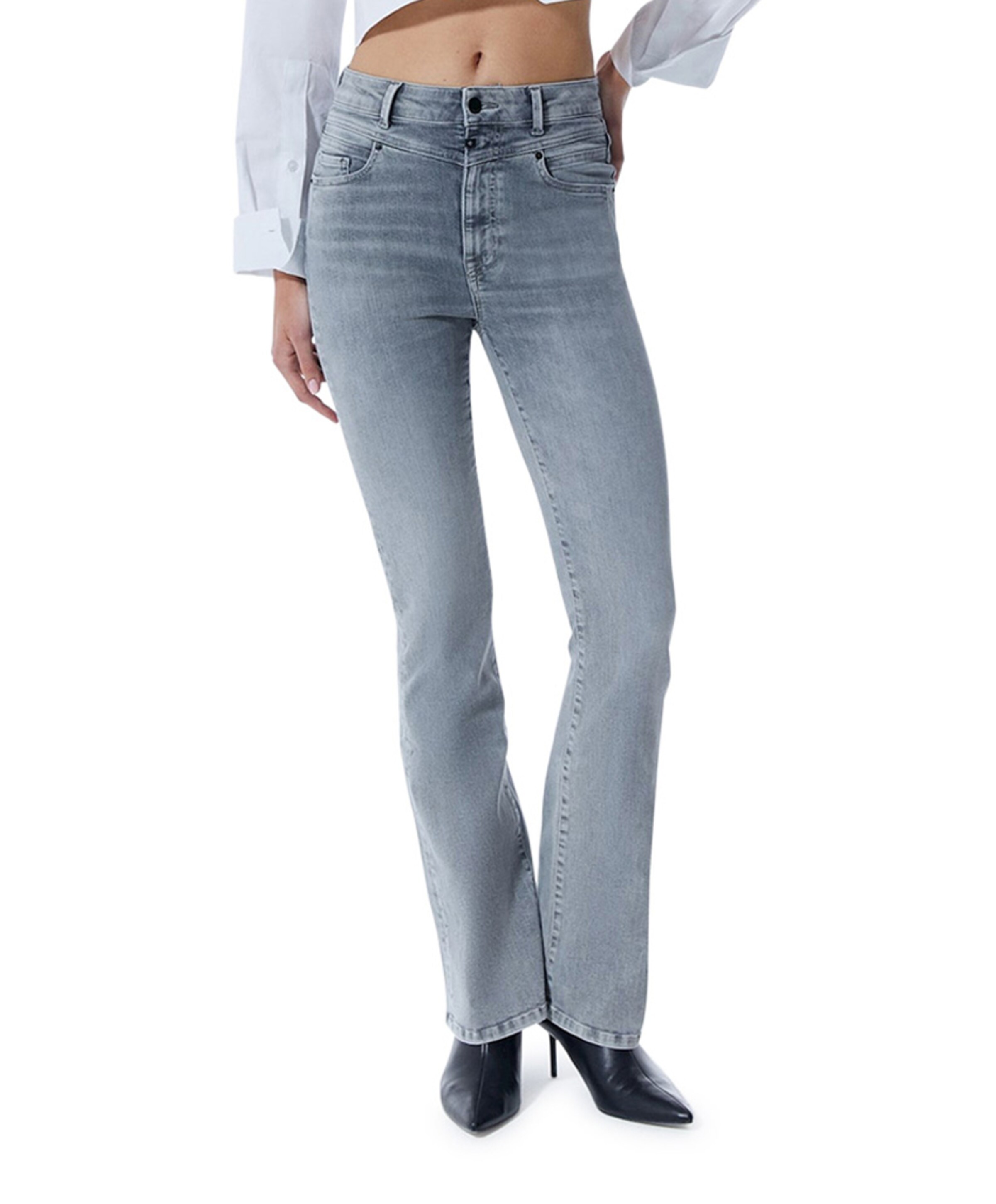ultra high waist flare dames jeans grijs
