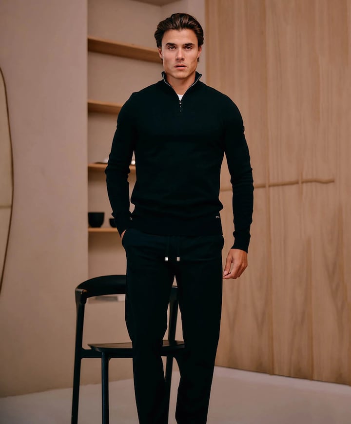 Heren trui met rits zwart