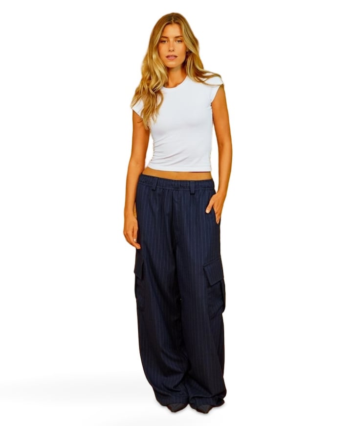 Romeo Baggy Flanel Pin Striped dames broek blauw