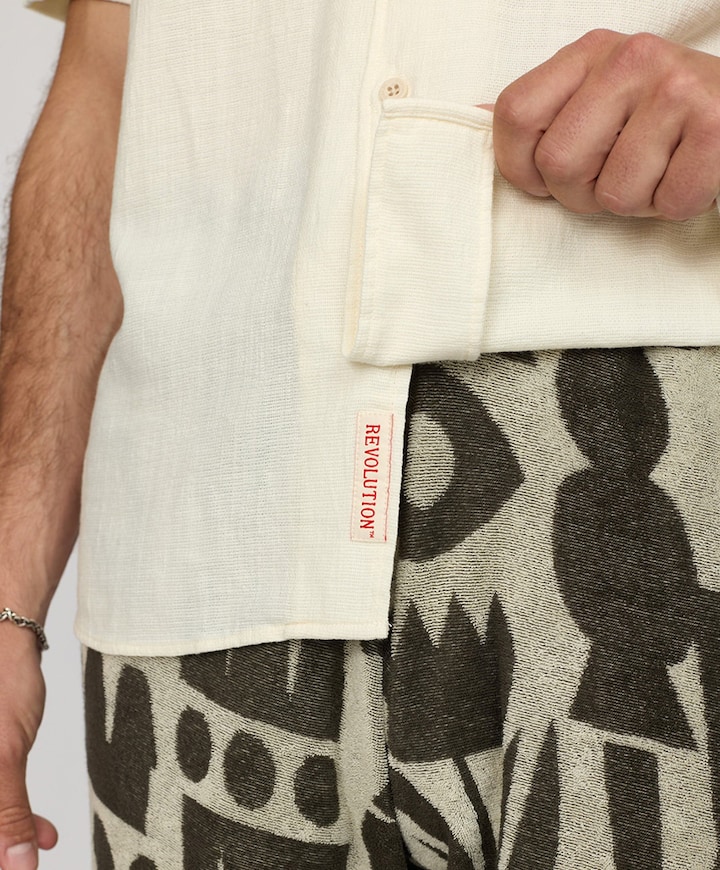 Heren overhemd korte mouw ecru