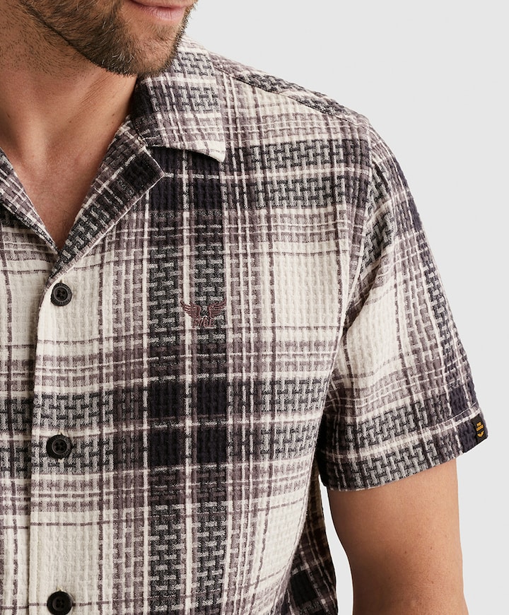 Heren overhemd korte mouw paars