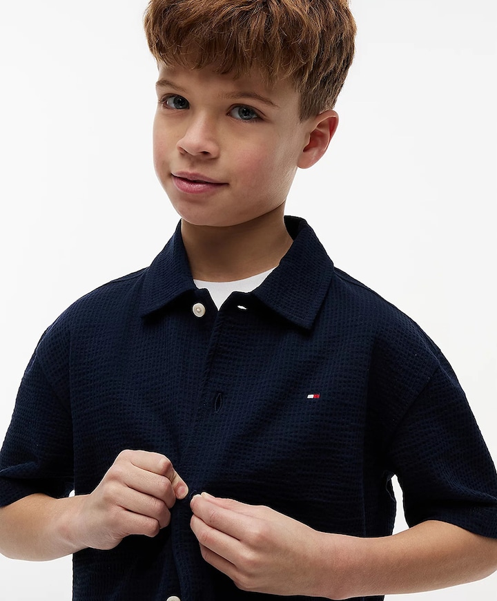 Jongens overhemd korte mouw blauw