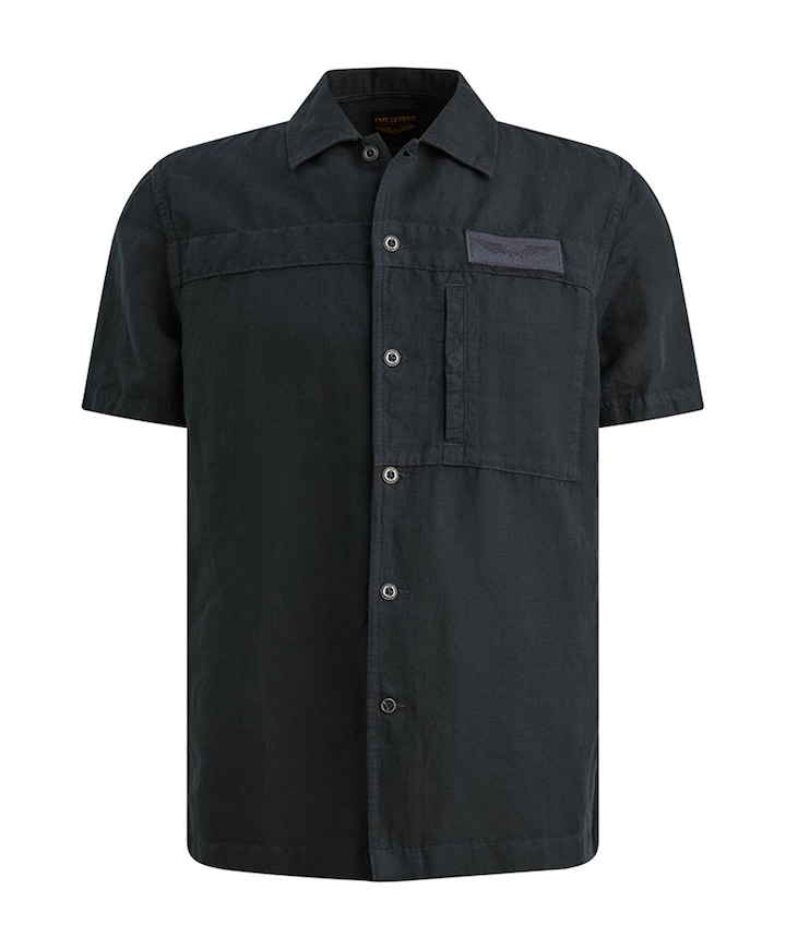 Heren overhemd korte mouw blauw