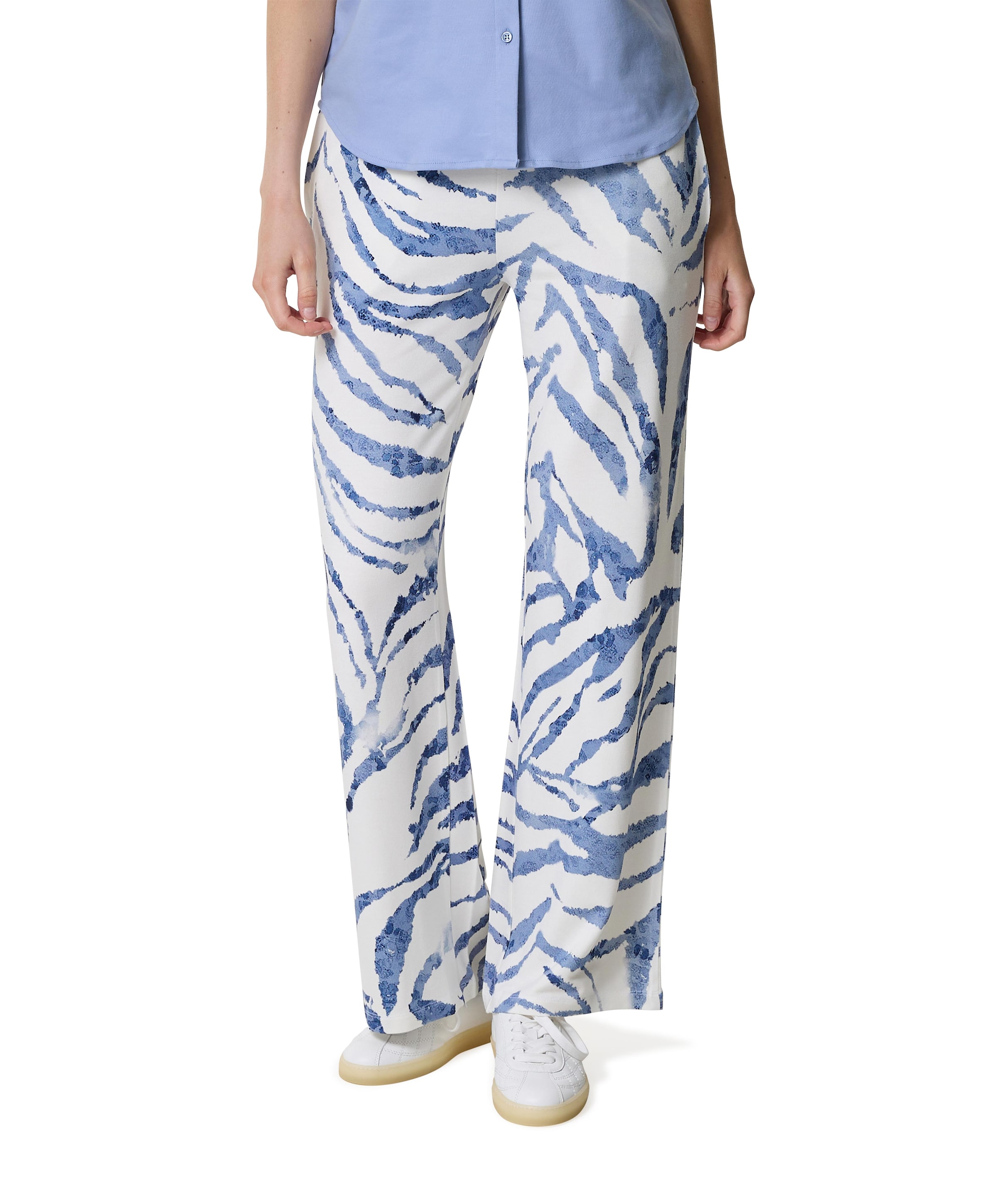 Wide leg allover print dames broek blauw
