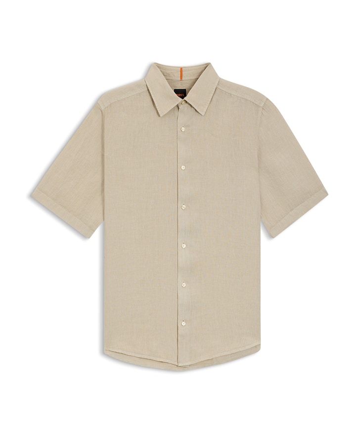 Heren overhemd korte mouw beige