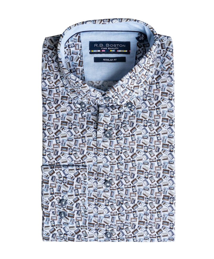 Heren overhemd lange mouw blauw