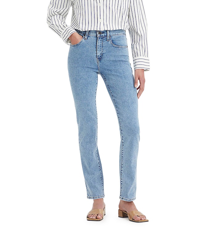 724 High rise straight jeans blauw