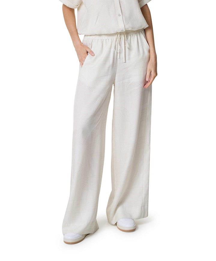 Regular length wide leg dames broek ecru