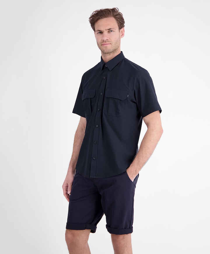 Heren overhemd korte mouw blauw