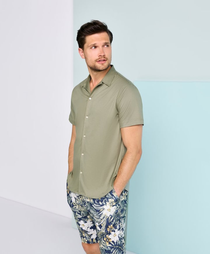 Heren overhemd korte mouw groen