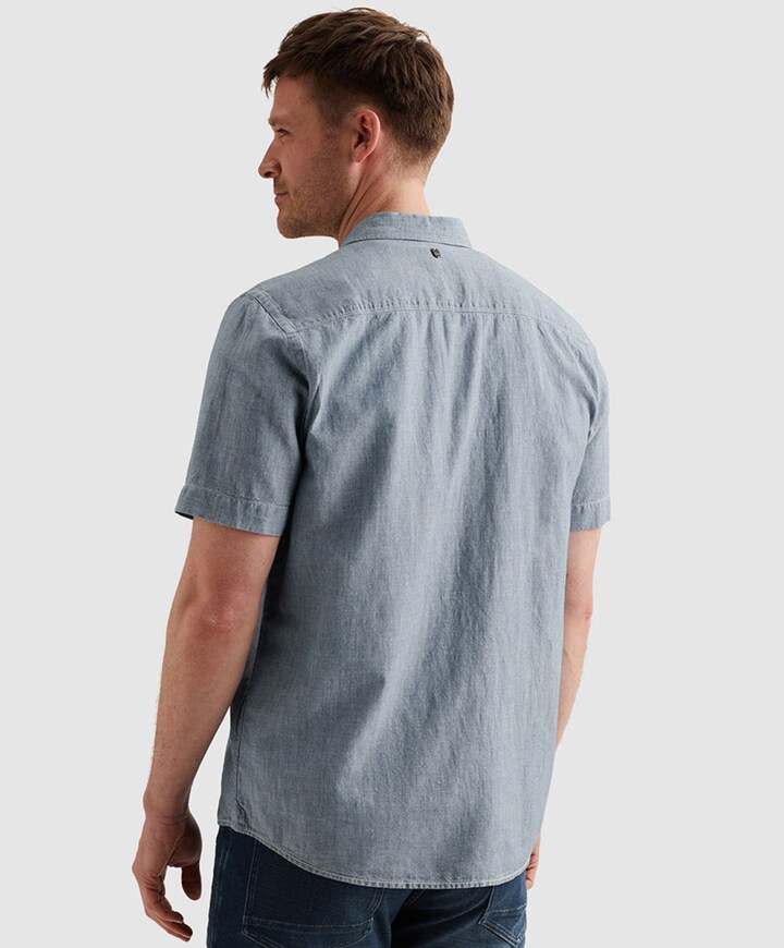 Heren overhemd korte mouw blauw