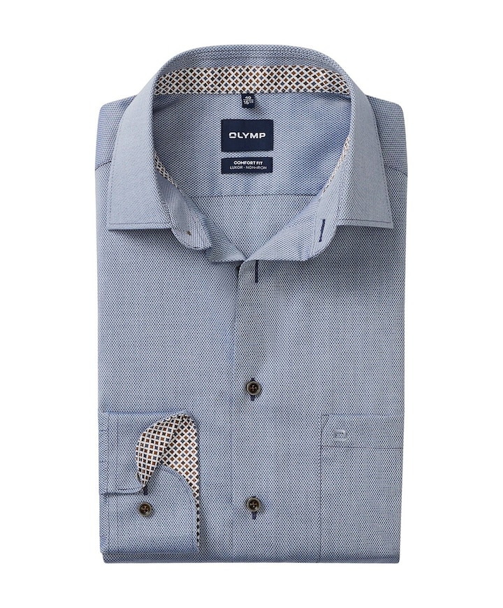 Heren overhemd lange mouw blauw