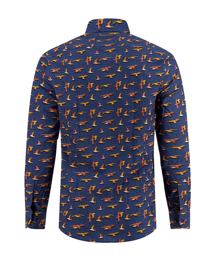 Heren overhemd lange mouw blauw