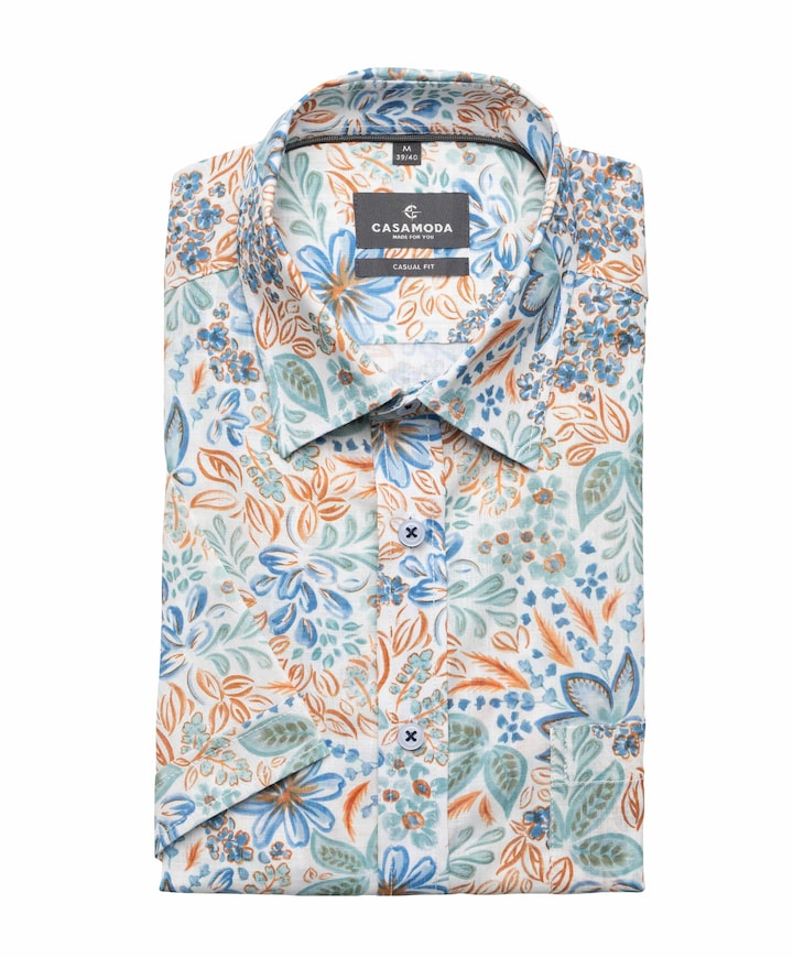 Heren overhemd korte mouw blauw