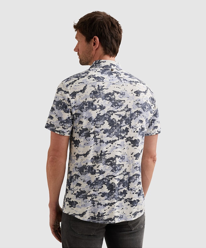 Heren overhemd korte mouw blauw