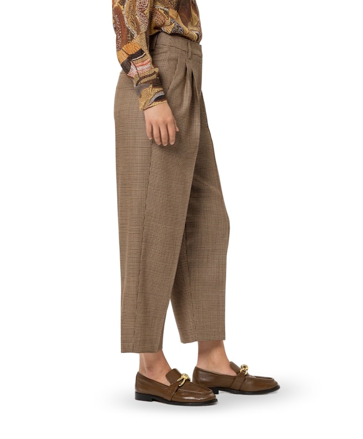 Glencheck-Tapered-Pants dames broek beige