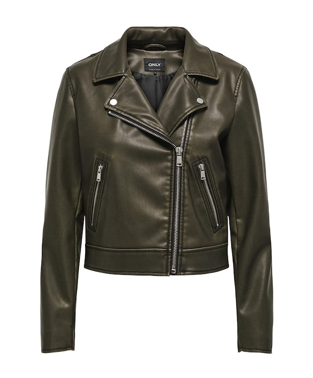 Faux leather biker jas zwart
