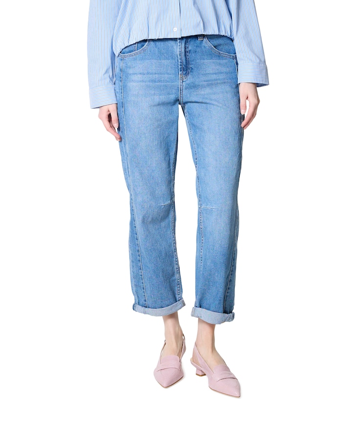 Caitlina Sidepatch Mid Stone dames jeans blauw