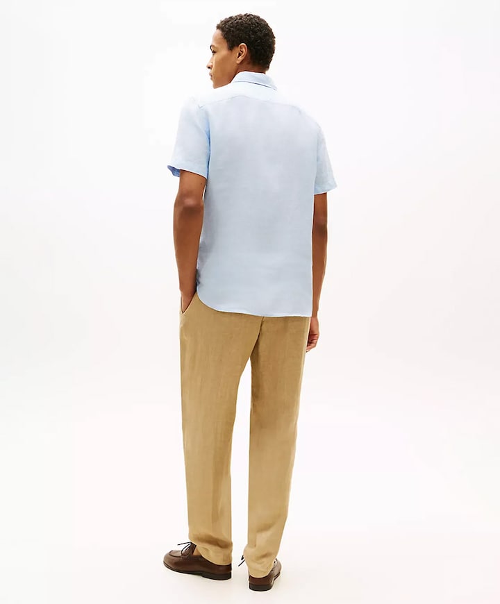 Heren overhemd korte mouw blauw