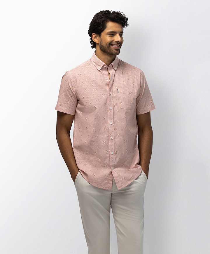 Heren overhemd korte mouw oranje