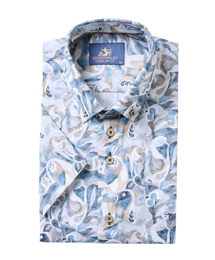 Heren overhemd korte mouw blauw