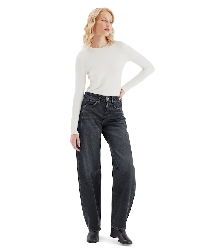 mid waist balloon jeans dames jeans zwart