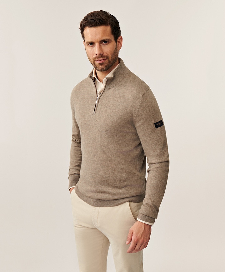 Heren trui met rits beige