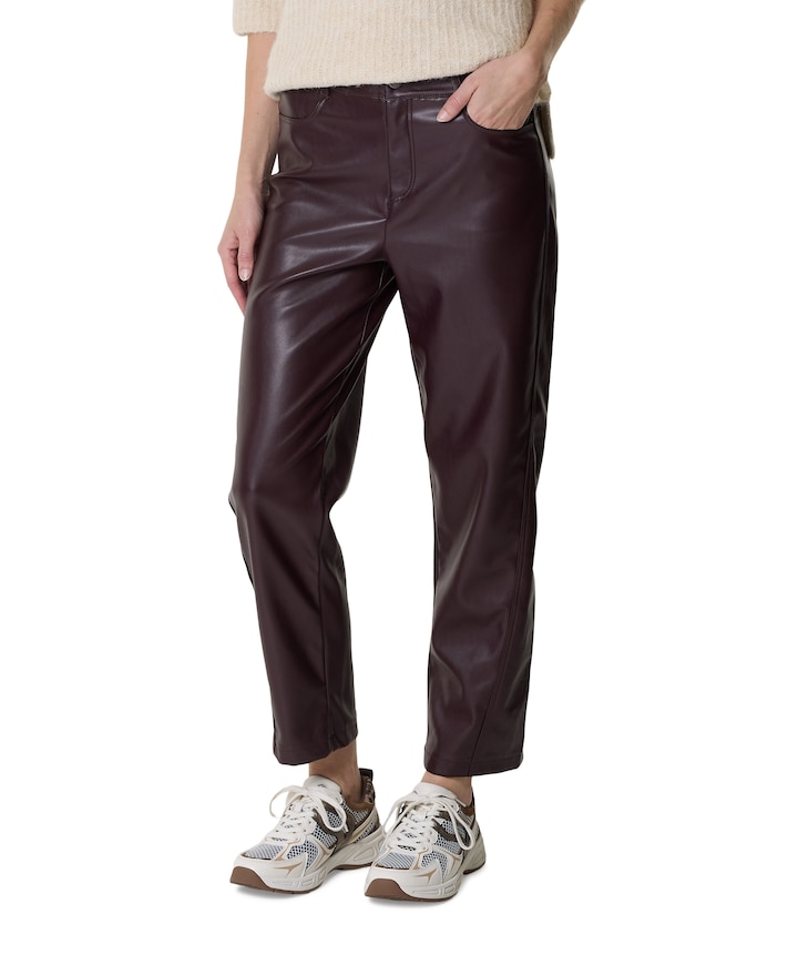 Caitlina faux leather dames broek bordeaux