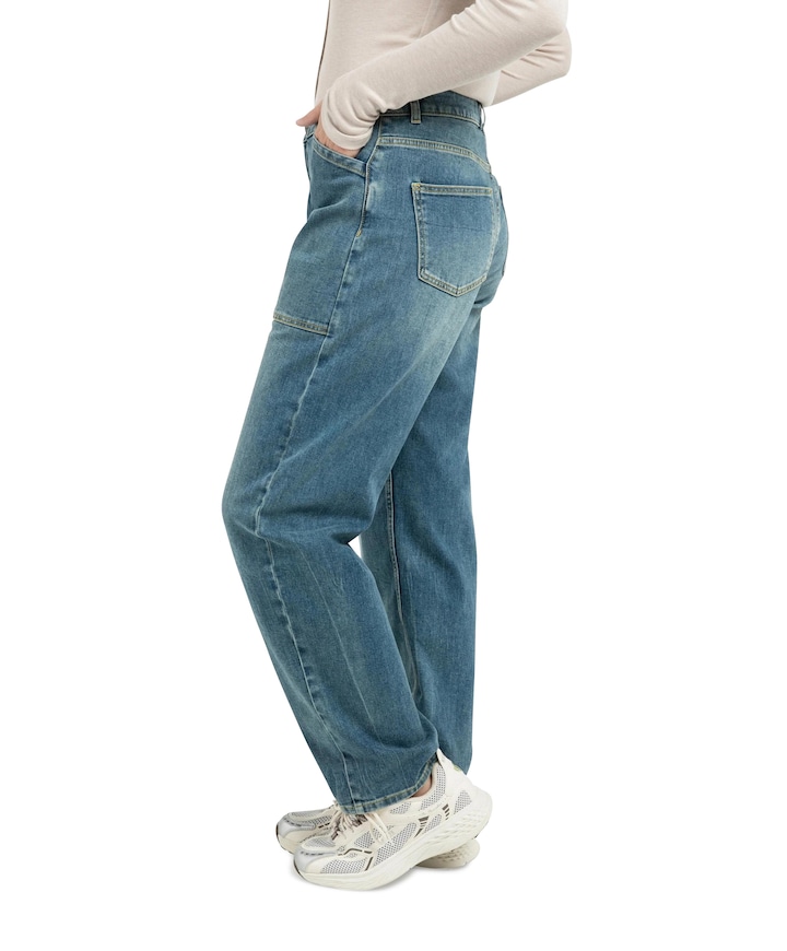 Cargobroek met laag kruis dames jeans blauw