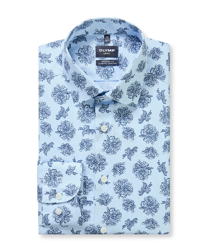 Heren overhemd lange mouw blauw