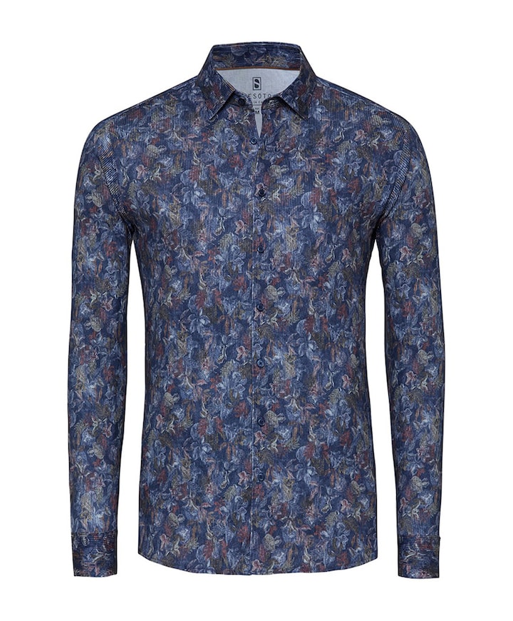 Heren overhemd lange mouw blauw