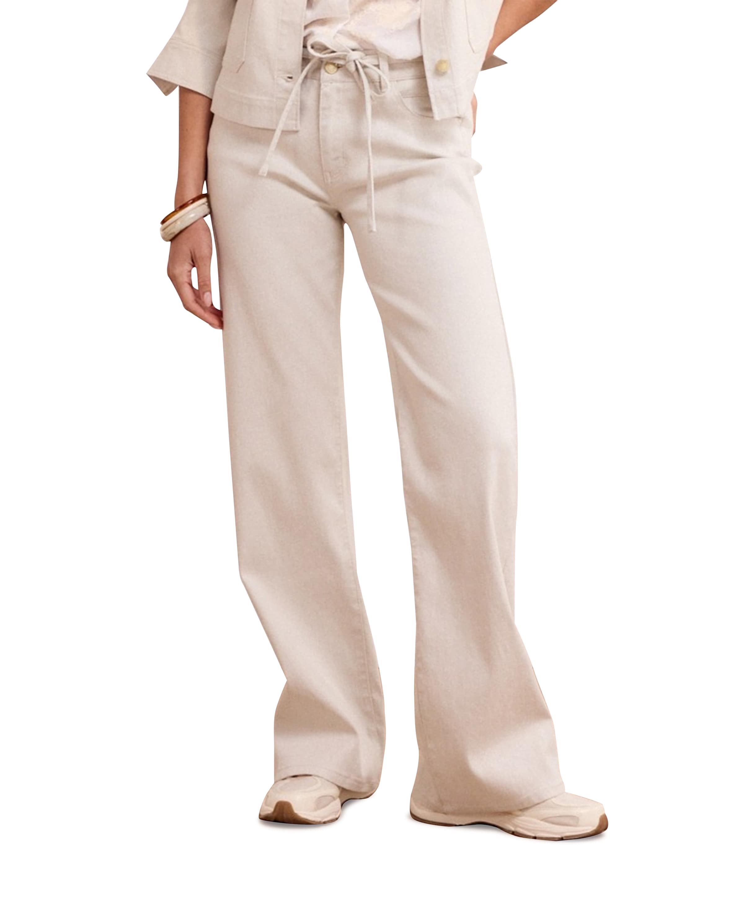 Lurex Wide-Leg Denim dames broek beige