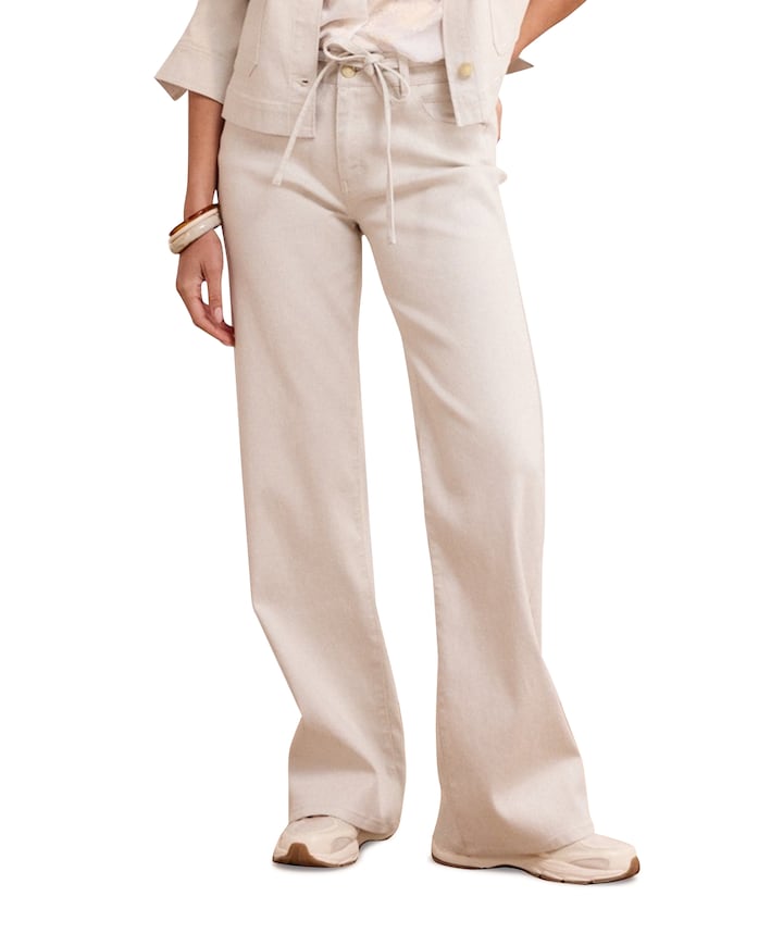 Lurex Wide-Leg Denim dames broek beige