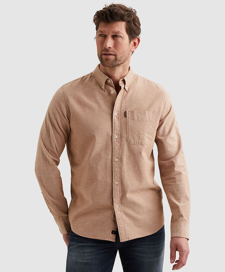 Heren overhemd lange mouw bruin