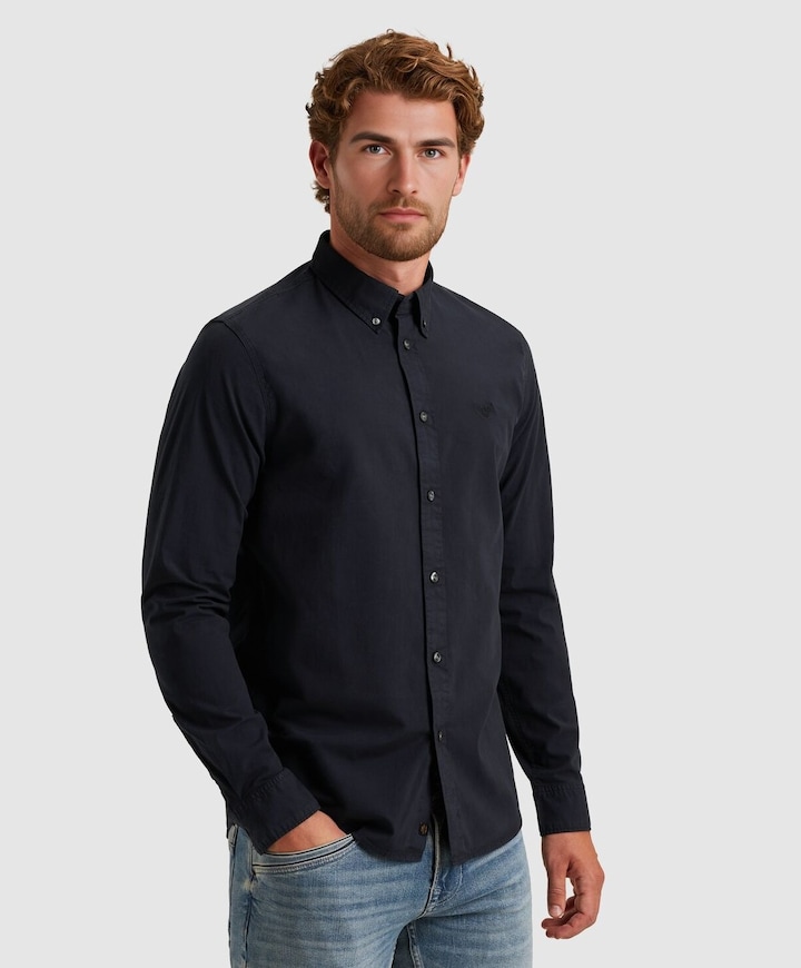 Heren overhemd lange mouw blauw