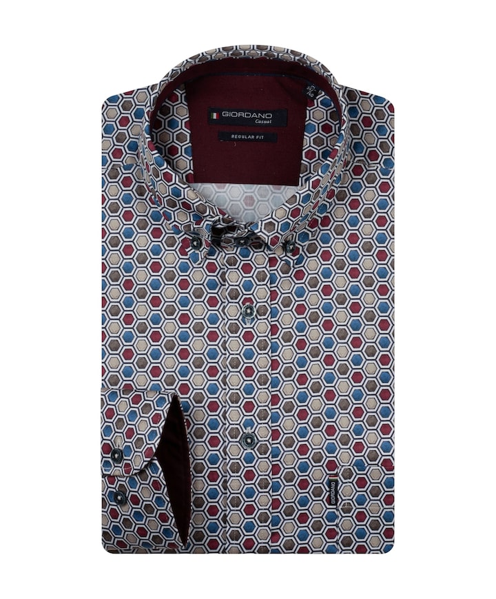 Heren overhemd lange mouw bordeaux