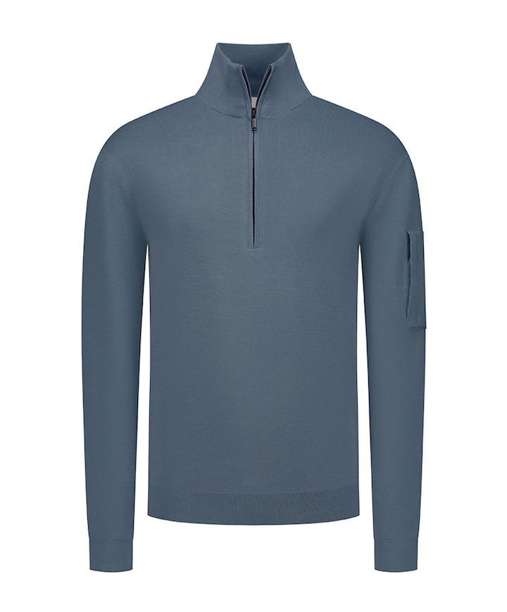 Heren trui met rits blauw