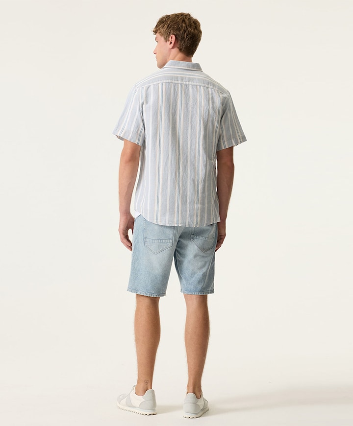 Heren overhemd korte mouw blauw