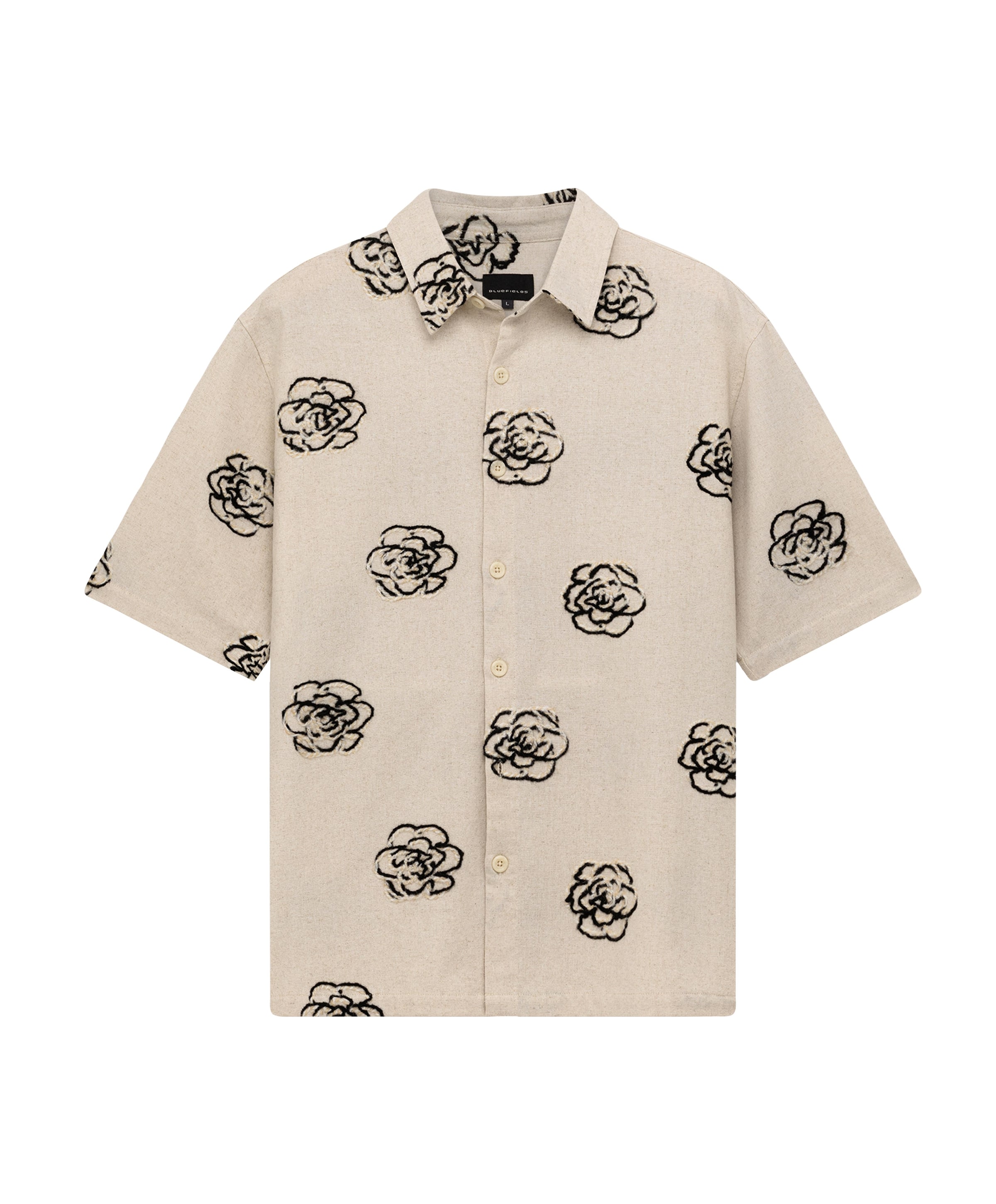 Heren overhemd korte mouw beige