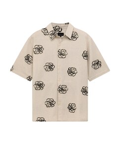 Heren overhemd korte mouw beige